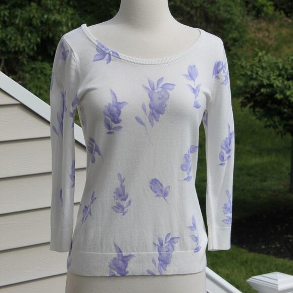 Premise Studio Women's Pullover Sweater Purple Floral White Lightweight Size S - Picture 4 of 13